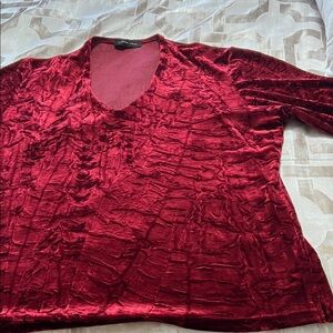 Luxe Velvet V-Neck Blouse in Rich Red
